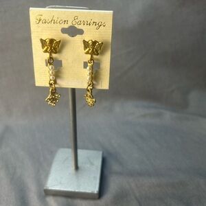 Gold Bow and Key Dangle Earrings